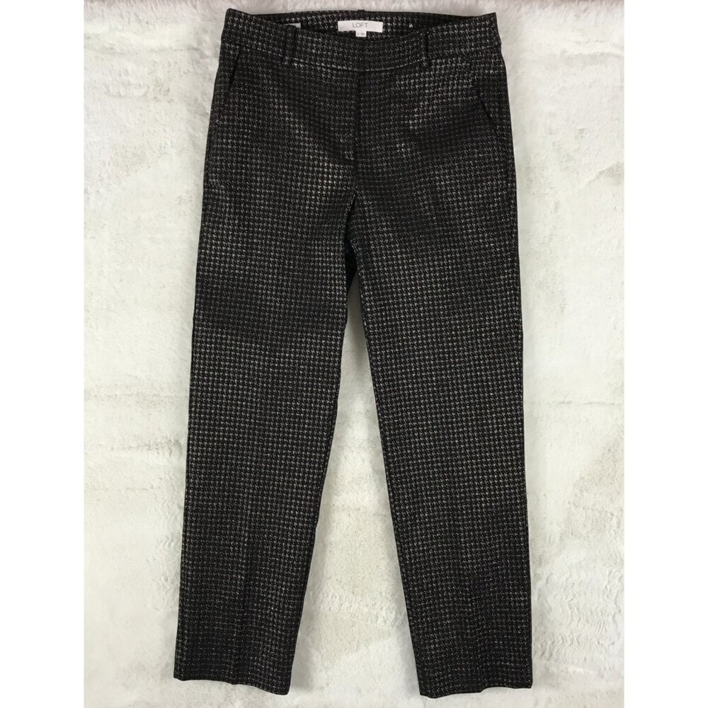 LOFT Metallic Houndstooth Slim Leg Pants Size 2